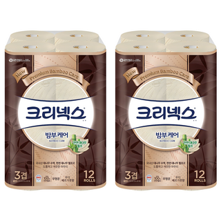크리넥스 밤부케어 3겹 천연펄프 고급롤화장지, 25m, 12개입, 2개