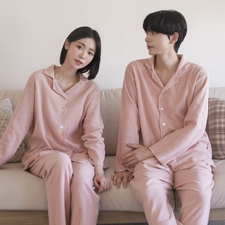어나더디 스티치 플리스 남녀 커플 잠옷 상하의 세트