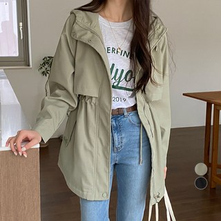 아피나르 여성용 허리 스트링 후드 바람막이 점퍼 사용 모습