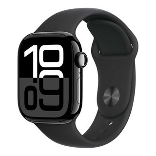 Apple Watch S10 配S/M運動錶帶 原廠保固, 42mm, 曜石黑色鋁金屬錶殼 + 黑色運動錶帶, GPS