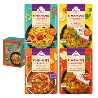 티아시아키친 치킨 마크니 커리 170g + 게살 푸팟퐁 커리 170g + 비프 마살라 커리 170g + 스파이시 비프 마살라 커리 170g 세트, 1세트 통아시아사