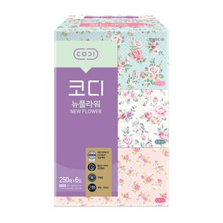 코디 뉴플라워 천연펄프 미용티슈 2겹, 250매, 6개