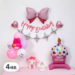 피앤비유니티 핑크 캐릭터 생일 케익 풍선 가랜드 세트, 04 마이멜로디 핑크, 4세트