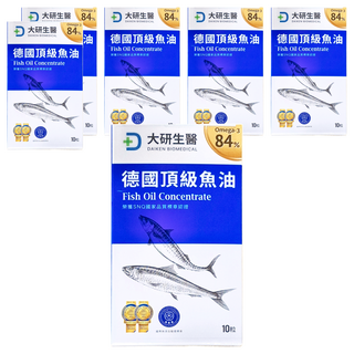 大研生醫 頂級魚油軟膠囊，高濃度Omega-3 84%以上，含EPA+DHA 960mg，促進新陳代謝, 10顆, 6盒
