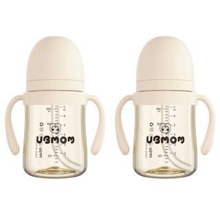 UBMOM 經典款PPSU雙耳吸管學習杯, 優格米, 200ml, 2個