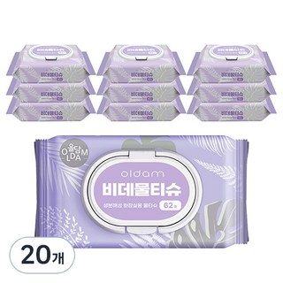 올담 코튼 블라썸 비데 물티슈 캡형, 70g, 62개입, 20개