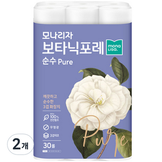 모나리자 보타닉포레 순수 천연펄프 3겹 롤화장지 27 m, 30롤, 2개