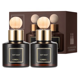 쿤달 퍼퓸 차량용 방향제 75ml 2개 + 우드볼 스틱 2개 세트, 소프트솝향, 1세트