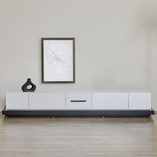 웰퍼니쳐 세이블 글라스 도어 거실장 방문설치, 화이트 + 블랙, 2200mm