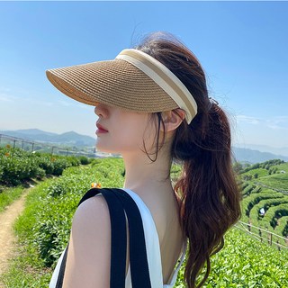 여성 여름 라탄 밀짚 라피아 햇 썬 캡 모자