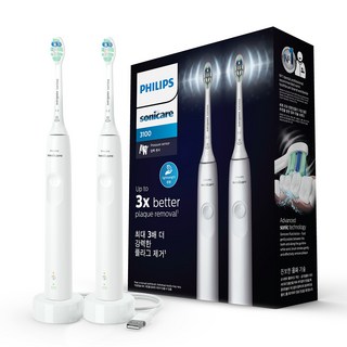 소닉케어 3100 시리즈 더블 핸들 전동칫솔, HX3675/23, 화이트, 1개