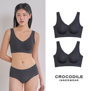 크로커다일 감탄브라 소프트 쿨인견 쉘론 패드일체형 V넥 브라 2종세트 CDI027