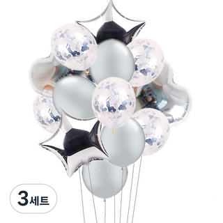 파티복닷컴 풍선모음 14p 파티세트, 실버, 3세트