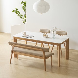 보니애가구 마세린 애쉬원목 세라믹 1800 식탁 + 벤치 + 의자 5인용 세트 방문설치, 화이트 + 아이보리 + 네추럴, 일반 2 + 벤치 1