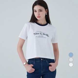 ELLE PARIS 여성용 세미크롭 Belle 반팔 티셔츠