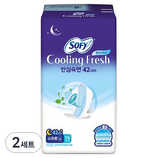 쏘피 쿨링프레쉬 생리대 날개형 슈퍼롱, 2세트, 16개입, 오버나이트 이상