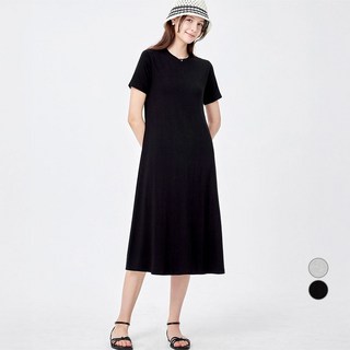 ELLE PARIS 여성용 찰랑 레이온 반팔 롱 원피스
