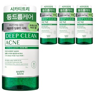 해피바스 딥클린 티트리 아크네 케어 올인원 바디워시 우디 허브향, 900g, 4개