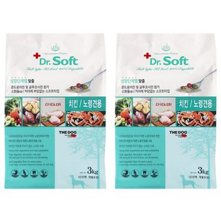 닥터소프트 더독 치킨 7세 이상 시니어 노령견용 사료, 닭, 3kg, 2개