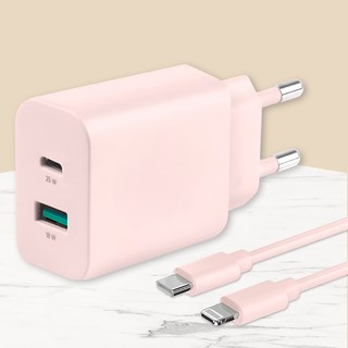 모잇 25W 2포트 PD 3.0 PPS 초고속 충전기 + C to 8핀 라이트닝 케이블 1.3m (아이폰 호환), 핑크, 1개