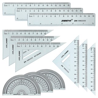 ZHIHENG 각도기 + 삼각자 2종 + 자 15cm 세트, 혼합색상, 3세트