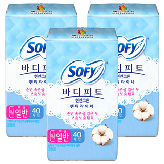 바디피트 코튼 팬티라이너 무향, 일반, 40개입, 3개