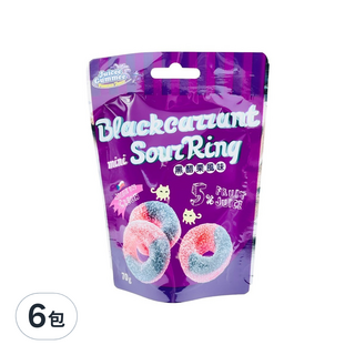 Juicee Gummee QQ軟糖 黑醋栗圈造型, 酸甜黑醋栗風味, Q彈圈圈造型, 5%果汁, 70g, 6包