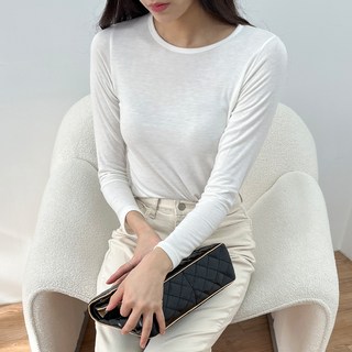 투데이앤룩 여성용 데일리 기모 라운드넥 긴팔 티셔츠
