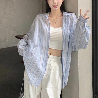 아이엠몽 여성용 카히오 스트라이프 루즈핏 긴팔 셔츠