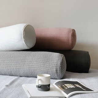 에이트룸 순면 워싱 피그먼트 줄누빔 원형 롱쿠션커버, 화이트, 길이 100cm x 지름 20 cm