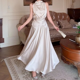 비비에모 럭셜 우아한 새틴 투피스 세트