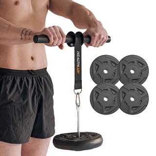 헬스럽 추감기 리스트 롤러 전완근 운동기구 추감기 + 원판 1.5kg x 4p 세트, 블랙 + 실버, 1세트