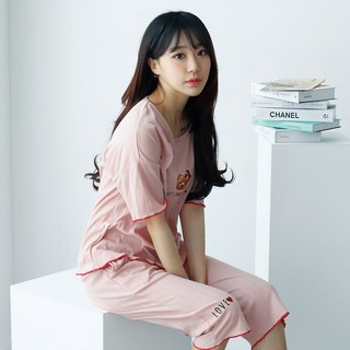 여성용 스판 잠옷 홈웨어 상하 세트