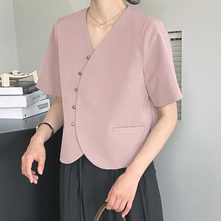 페이퍼먼츠 여성용 언발 버튼 브이넥 반팔 자켓 10411