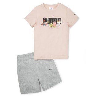 푸마 아동용 스폰지밥 반바지 저지세트_SPONGEBOB SHORT JERSEY SET_핑크-그레이_67586366