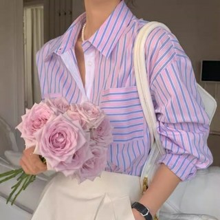 I'M MONG 女款Jebineu雙口袋條紋雪紡衫
