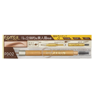 日本 excel 3合1持久造型眉筆, PD02焦糖棕色, 眉粉眉筆眉刷, PD02 焦糖棕, 1支