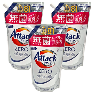 Attack 一匙靈 zero洗衣精 補充包, AC-HEC革新技術, 洗淨力UP! 抗汙力UP!, 810g, 3包
