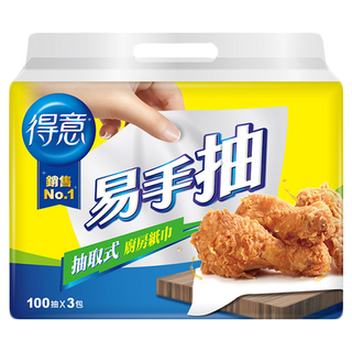 得意 抽取式廚房紙巾 易手抽 100抽x3包, 3包, 1袋