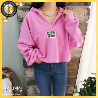 여성용 패치 후드 티셔츠