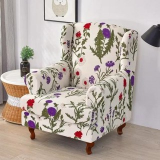 탄성 프린트 윙 의자 커버 신축성 스판덱스 윙백 안락 탈착식 소, A2 Wing Chair Cover