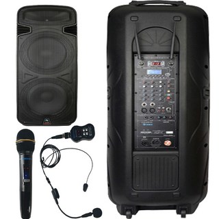 데닉스 포터블 앰프스피커 DY-2000W 2000와트 국산 버스킹 강연 색소폰 연주용 무선마이크 2개 SM, 핸드+헤드셋마이크+보조스피커