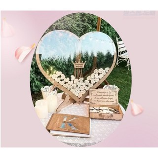 웨딩하객 우드 축하카드 돌잔치 결혼식 우드 하트 방명록 나무박스 1세트