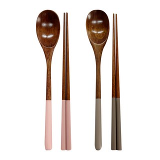 키볼리 한식 파스텔 옻칠 나무 수저 2인 세트, 모카 + 핑크, 숟가락 2p + 젓가락 2p, 1개