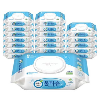 깨끗한나라 물티슈 페퍼민트 블루 캡형 70매 20입