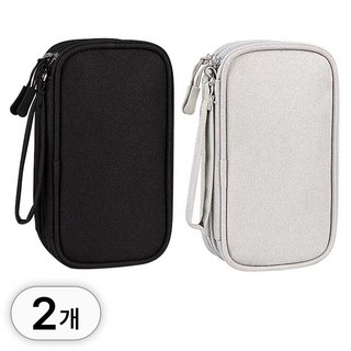 투데이리빙 2p 세트 멀티 디지털 방수 파우치 여행용 충격 보호 보조 배터리 usb 케이블 보관 가방 3단 수납 전자 테크 케이스 휴대용 충전기 다용도 기기 포켓, 2개, R89184C(블랙+그레이