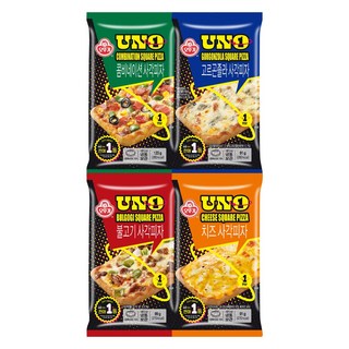 오뚜기 UNO 사각피자 4종 각 2개씩(콤비네이션+치즈+불고기+고르곤졸라), 1세트, 91g