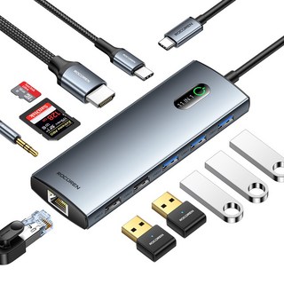 Rocoren 11 in 1 USB C 허브 PD 100W RJ45 SD 리더 Macbook Air Pro 용 USB 3.0 분배기 도킹 스테이션 Samsung LG 노트북, 11 in 1 HUB, 1개