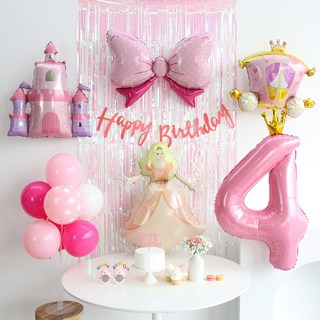 이벤트홀릭 공주 풍선 생일파티용품세트 핑크 성 캐슬 마차, 1개, 숫자풍선 4