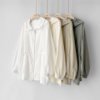 메일리 하프 홑겹 시스루 오버핏 봄 여름 여자 여성 경량 후드 바람막이 집업 점퍼 아우터